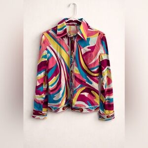 Emilio Pucci Y2K Psychedelic Geometric Print Cotton Blouse Top